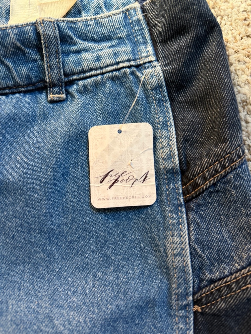 Free People We The Free Two-Tone Blue Panel Jeans - Picture 5 of 6